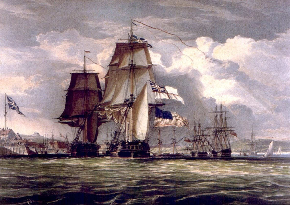 A depiction of the frigate HMS Shannon leading a captured American ship into Halifax during the War of 1812. Nova Scotia's great harbour made Halifax a vital naval base and its people a seafaring nation.