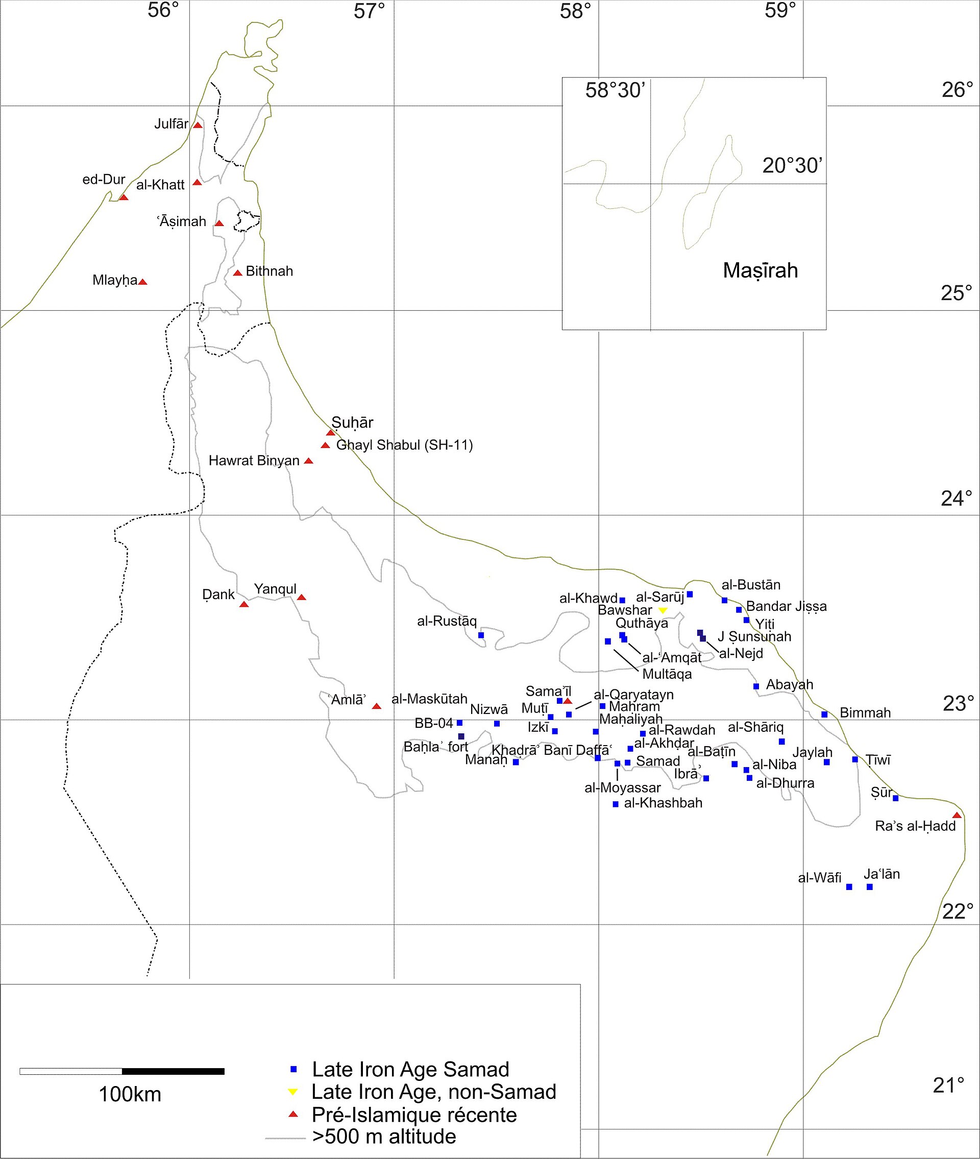 Iron Age archaeological sites in Oman, evidence of the long human presence in the region. Ancient Oman was probably the land the Sumerians called Magan, famed as a source of copper.