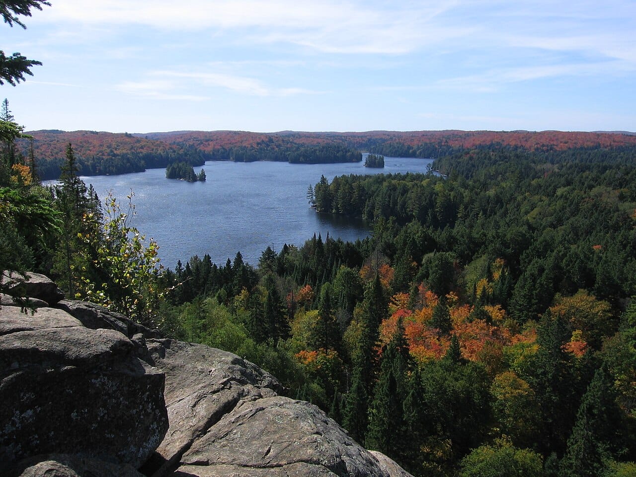 A lookout over Algonquin Provincial Park, the lakes and forests that inspired the Group of Seven. Ontario's oldest provincial park, it is a symbol of the wild northern beauty that shaped the province's art and identity.