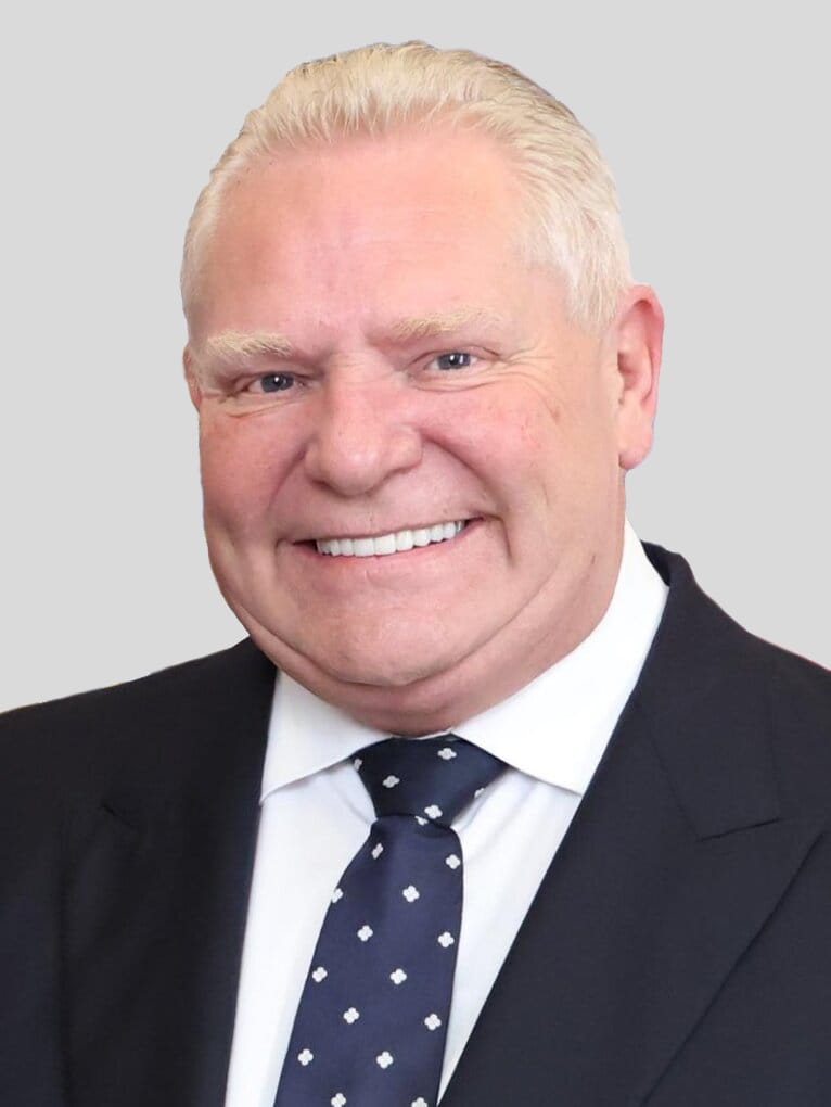 Doug Ford, premier of Ontario since 2018 and leader of the Progressive Conservatives, who won a third consecutive majority in 2025. The premier leads the government that sits at Queen's Park.
