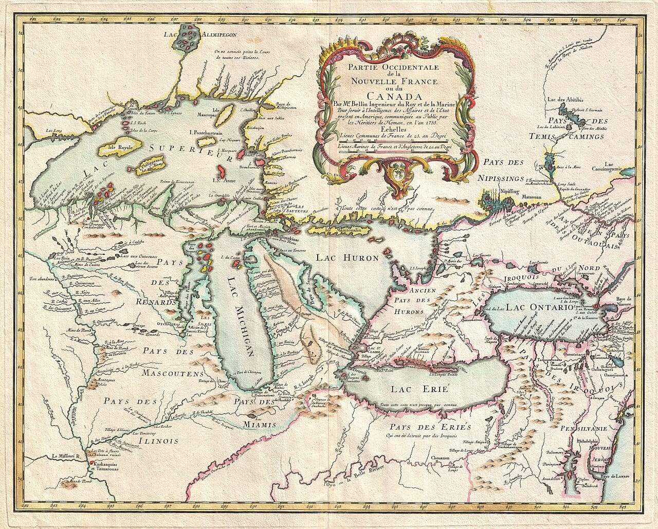 A 1755 French map of the Great Lakes, the waterways at the heart of Ontario. For generations the lakes and rivers carried the fur trade and linked the region's Indigenous nations with the French colony of New France.
