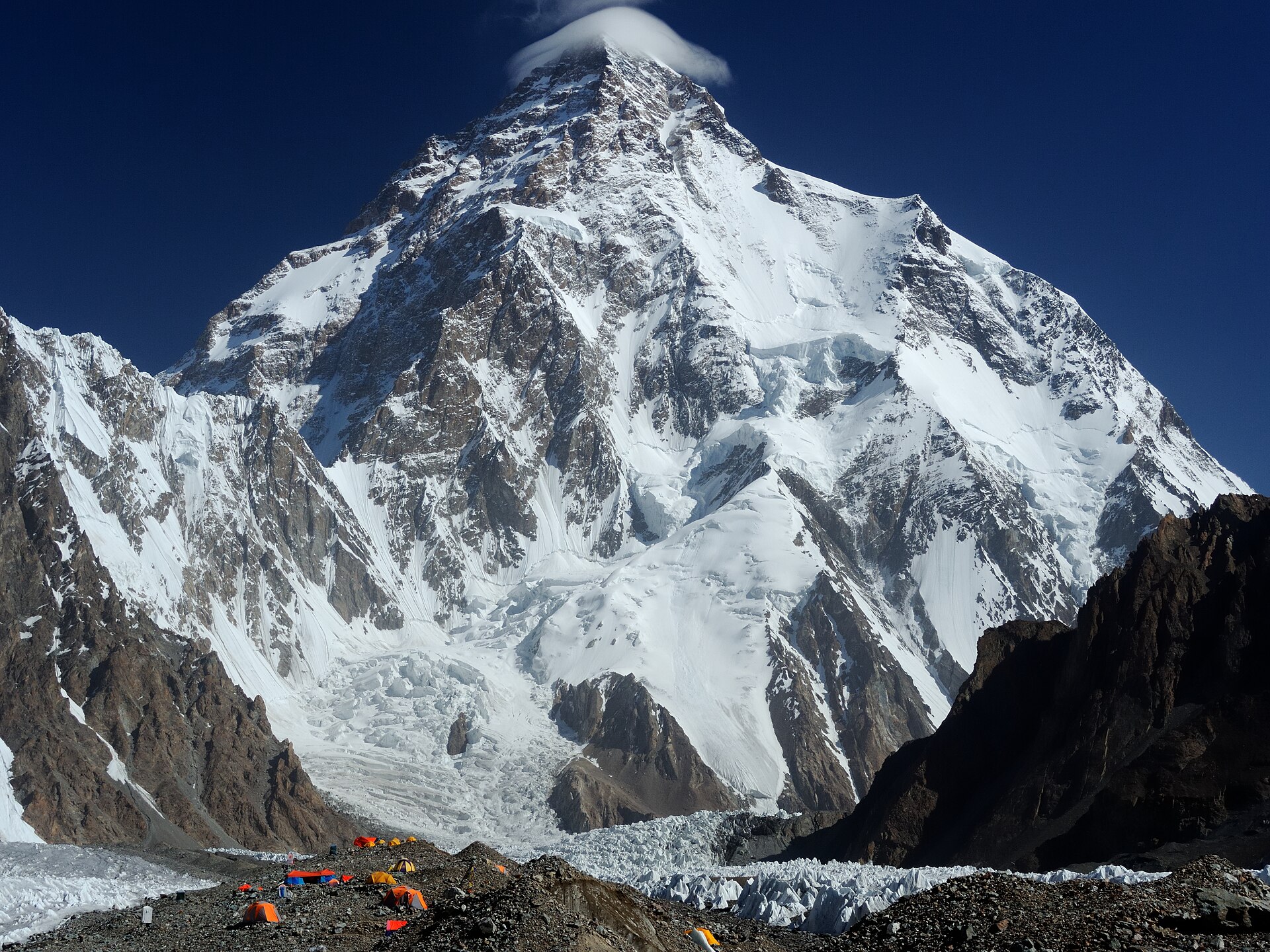 K2 in the Karakoram, at over 8600 metres the second highest mountain on Earth, on Pakistan's northern frontier.