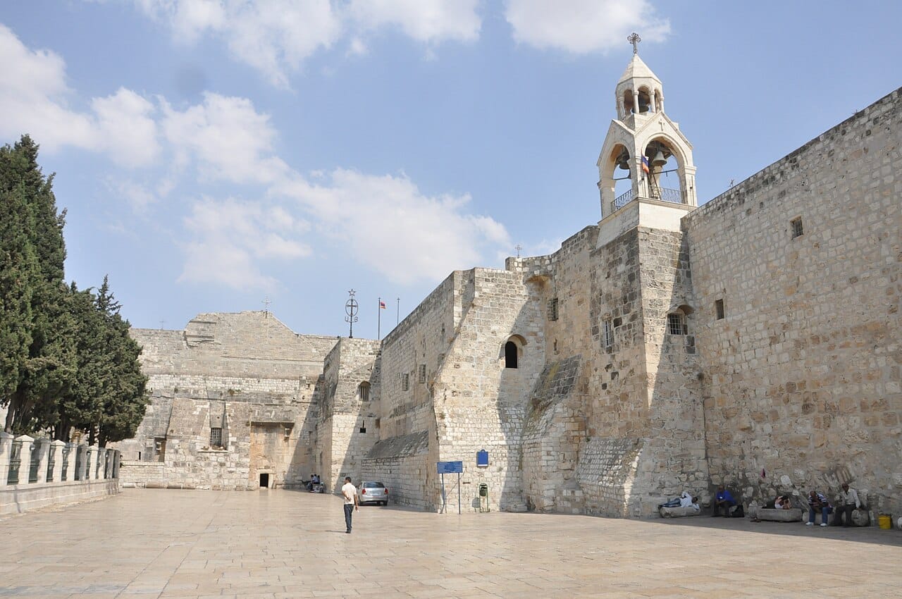 The Church of the Nativity in Bethlehem, built over the traditional birthplace of Jesus and among the oldest churches in continuous use anywhere. Palestinian Christians are one of the world's oldest Christian communities, though emigration has sharply reduced their numbers.