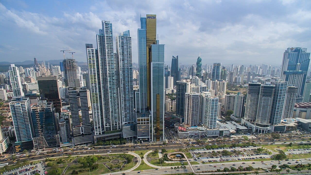 The high-rise skyline of Panama City, one of the most important financial and commercial centres in Latin America. The cosmopolitan capital, at the Pacific mouth of the canal, is the economic engine of the nation.