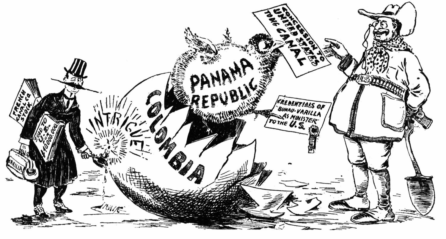 A 1903 political cartoon on the birth of Panama, backed by the United States after Colombia refused a canal treaty. Panama's independence and the American canal were, from the start, two sides of the same bargain.