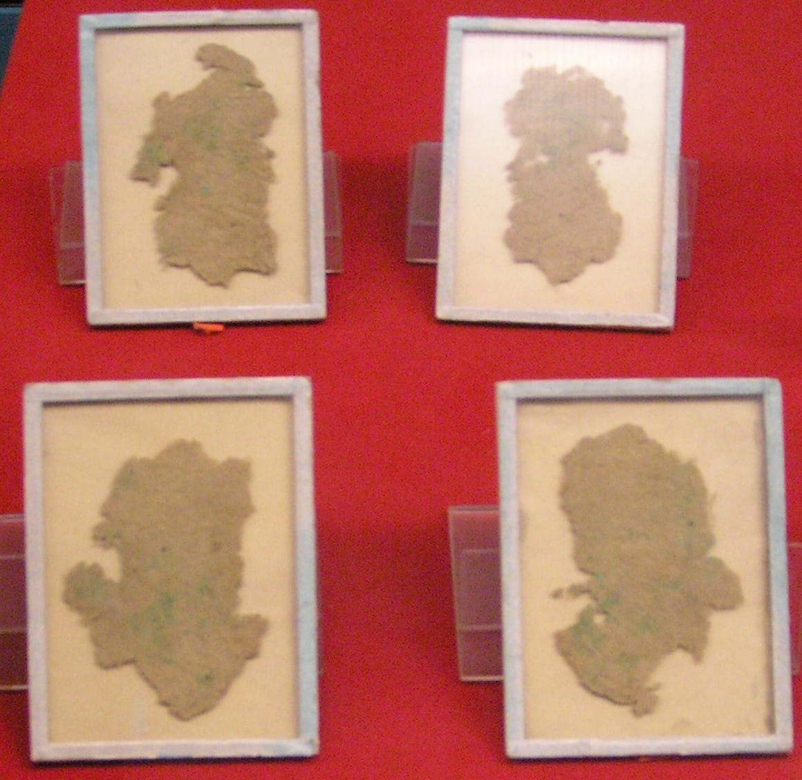 Hemp paper from Han dynasty China, among the earliest surviving. The material is a mat of plant fibre rather than a sliced or beaten sheet, which is what distinguishes paper from papyrus and parchment.