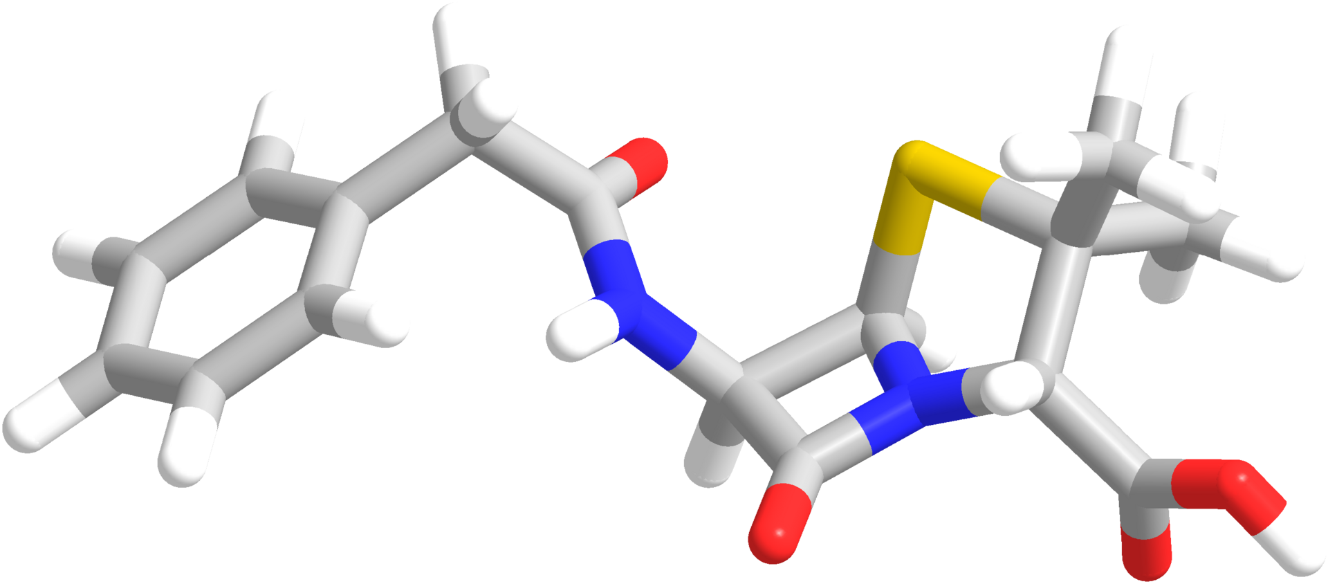 The chemical structure of penicillin, whose core ring is the key to its action.