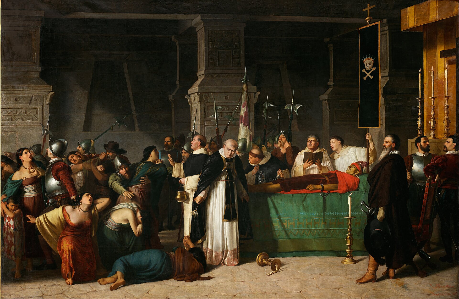 The death of Atahualpa, the last Inca emperor, captured and executed by the Spanish in 1533. Credit: Luis Montero (Piura, 1826-Callao, 1869)-painter (Peruvian) Born in Piura. Died in Callao. Details on Google Art Project (Public domain).
