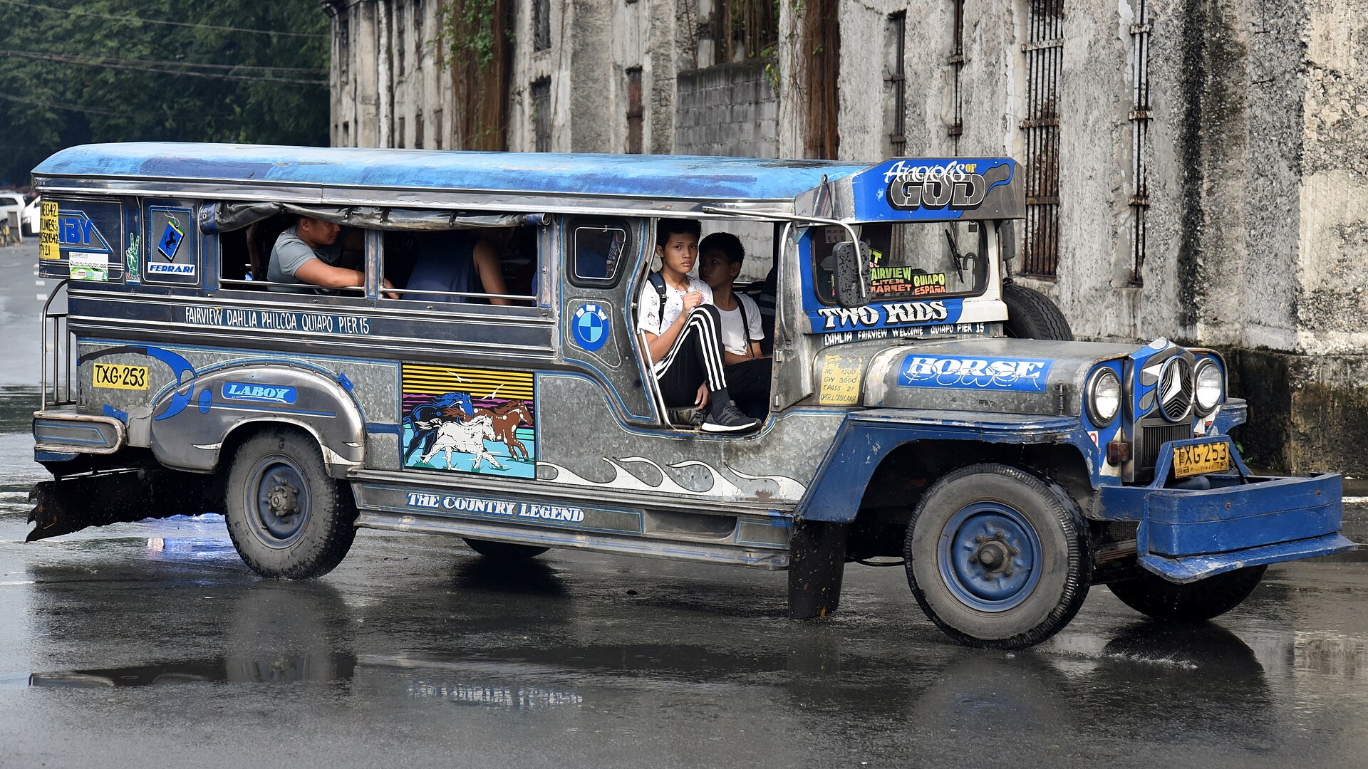 A jeepney, the brightly decorated shared vehicle that is an icon of Philippine street life. Originally built from surplus American military jeeps, they became a symbol of Filipino ingenuity and colour.