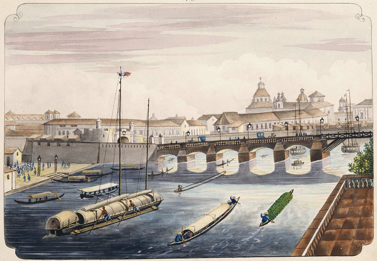 A view of Manila in 1847, during the long era of Spanish rule. For centuries the city was the eastern end of Spain's galleon trade across the Pacific to Mexico.