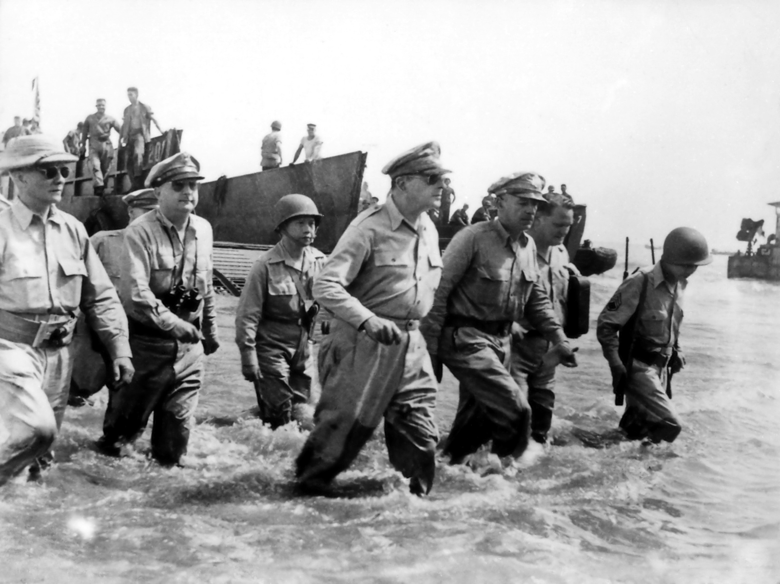 General Douglas MacArthur returning to the Philippines in 1944 during the campaign to liberate the islands. Credit: U.S. Army Signal Corps officer Gaetano Faillace (Public domain).