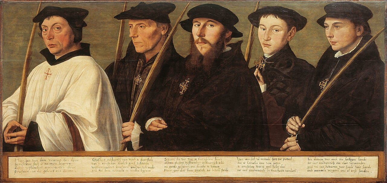 Members of a brotherhood of Jerusalem pilgrims, painted in the sixteenth century. Completing a pilgrimage conferred a recognised status that pilgrims recorded and displayed.