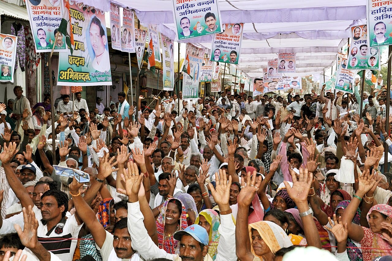 A modern party rally. Mass membership organisations developed as the franchise widened, since mobilising a large electorate requires permanent structure.