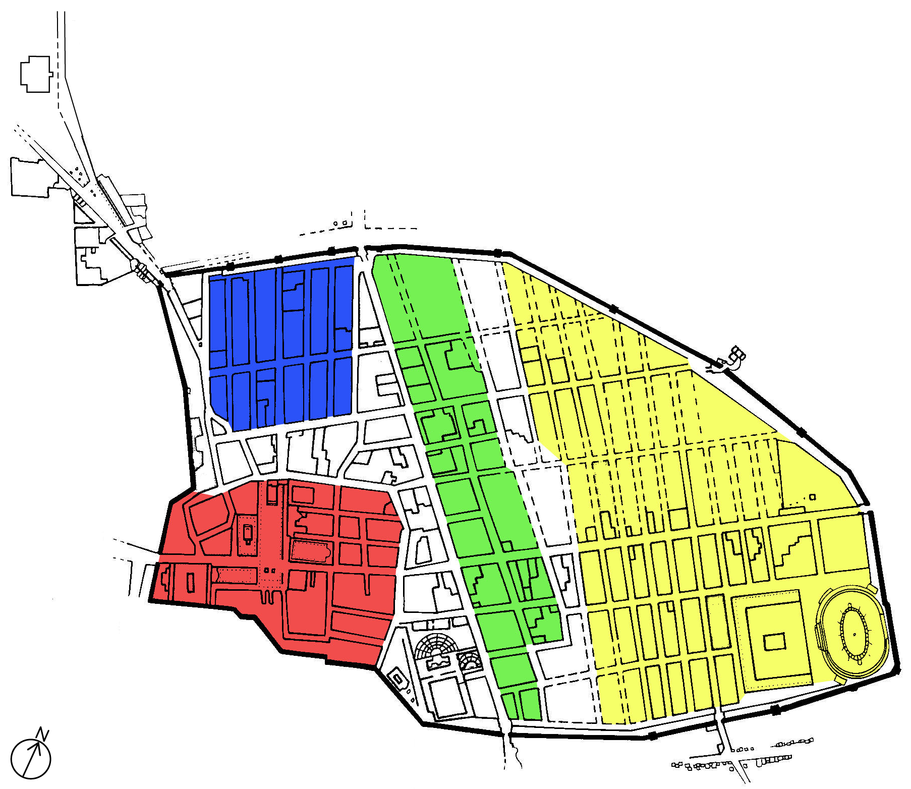 The settlement layout of Pompeii, gradually uncovered by excavation.