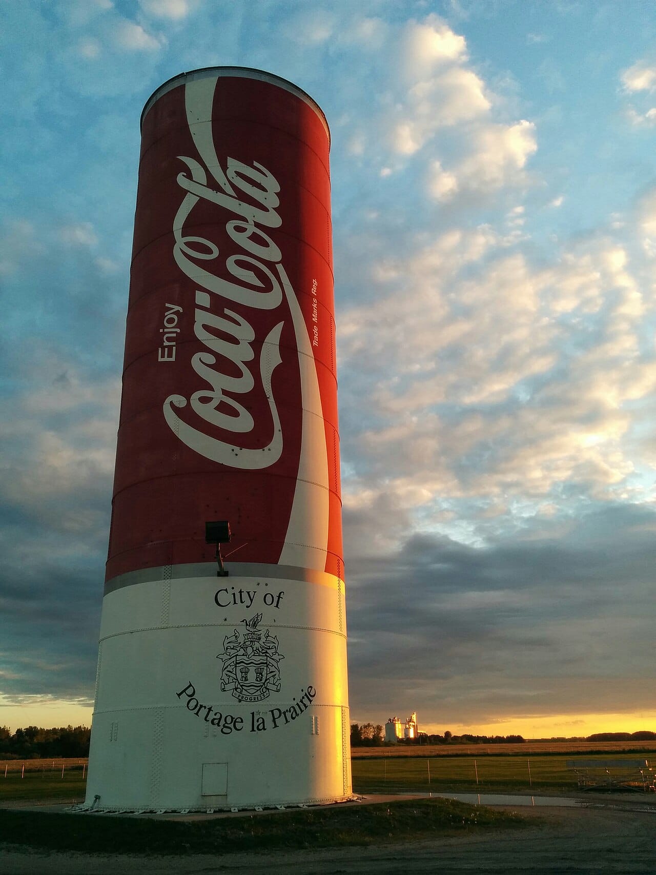 The world's largest Coca-Cola can, a converted water tower. Roadside monuments of this kind are a prairie tradition, and Manitoba has a considerable number of them.