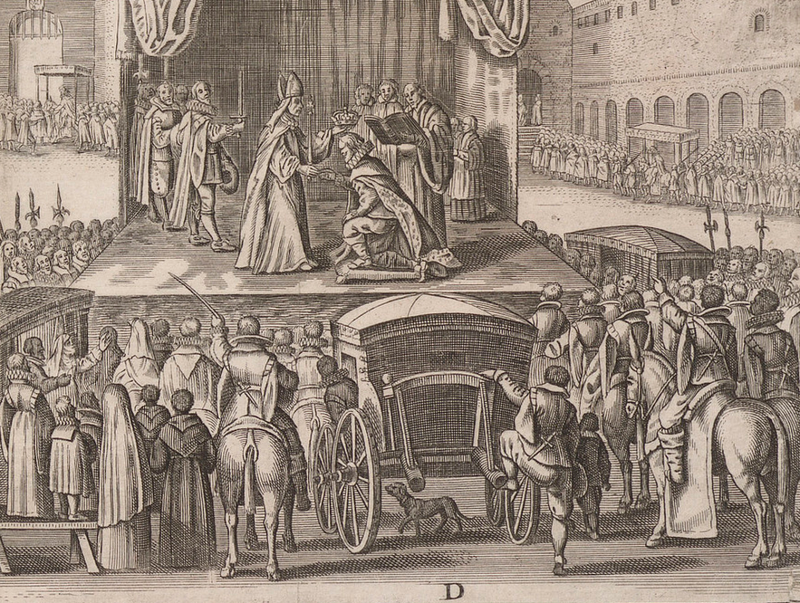 The coronation of King John IV in Lisbon in 1640, which restored Portuguese independence after sixty years under the Spanish crown. The kingdom endured, though its golden age of empire was passing.