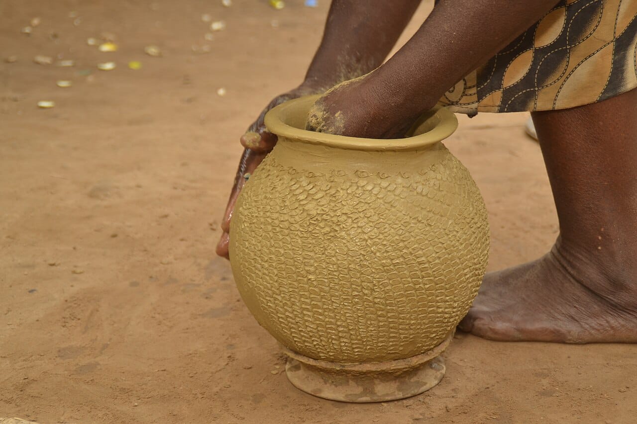 Traditional pottery being made in Nigeria. The techniques are ancient and the products are effectively indestructible once fired, which is why they dominate the archaeological record.
