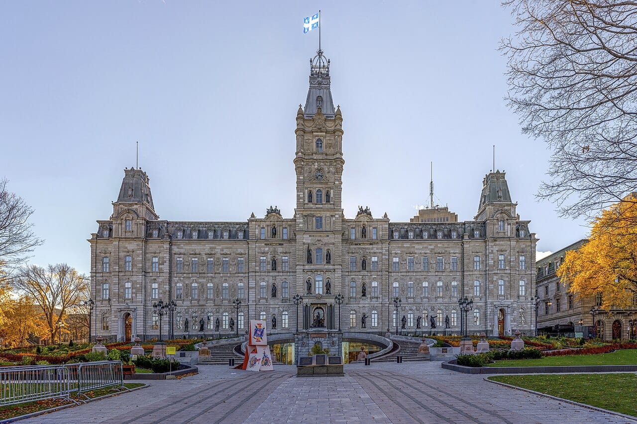 The Hôtel du Parlement in Quebec City, home of the National Assembly, the province's legislature. Its ornate façade honours the great figures of Quebec's history.