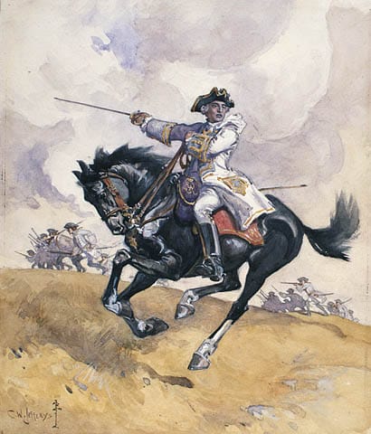 The French general Montcalm leading his troops at the Plains of Abraham outside Quebec City in 1759. The British victory in that battle sealed the conquest of New France and brought the region under British rule.
