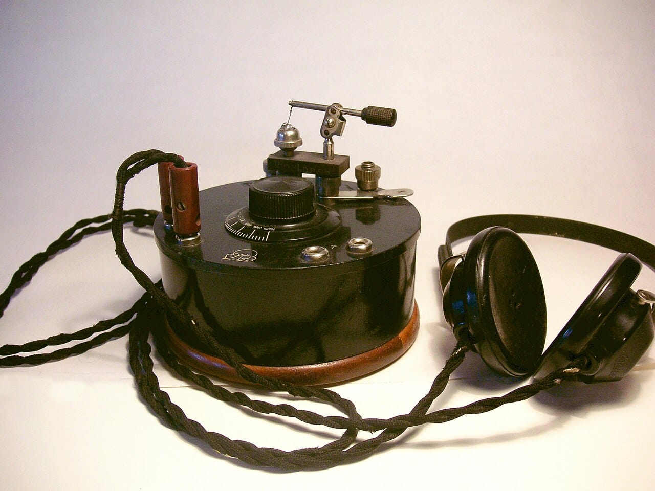A crystal set. Early receivers required no power source at all, drawing what they needed from the transmitted signal, which put radio within reach of almost anyone.