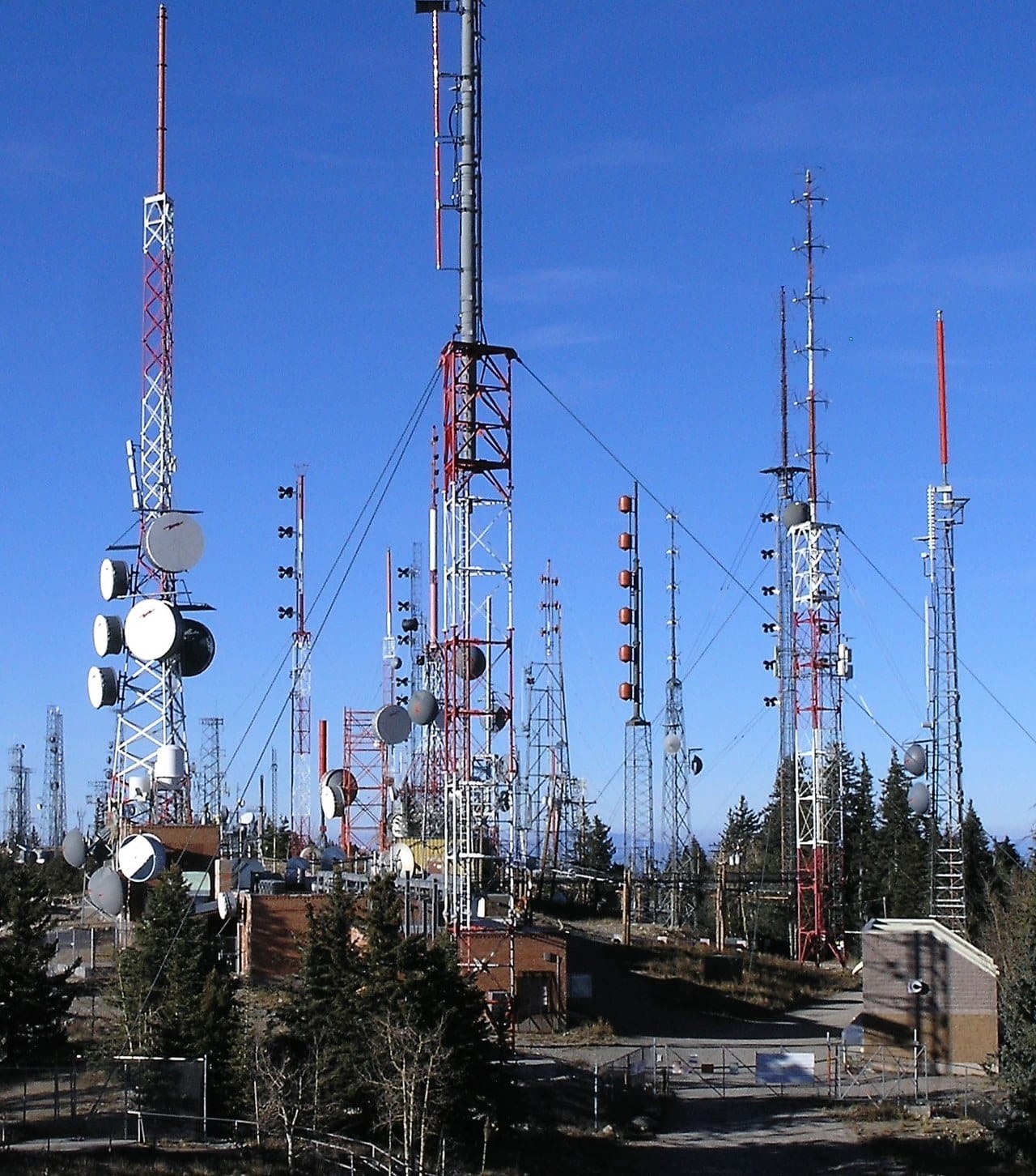 Transmission masts. Broadcast coverage is a matter of geography and frequency, and the mast network is the physical shape of who can hear what.