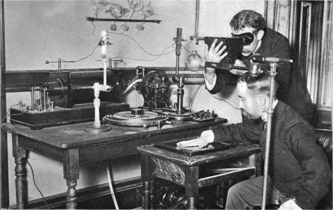 Pioneering radioactivity research, of the kind carried out by Marie and Pierre Curie.