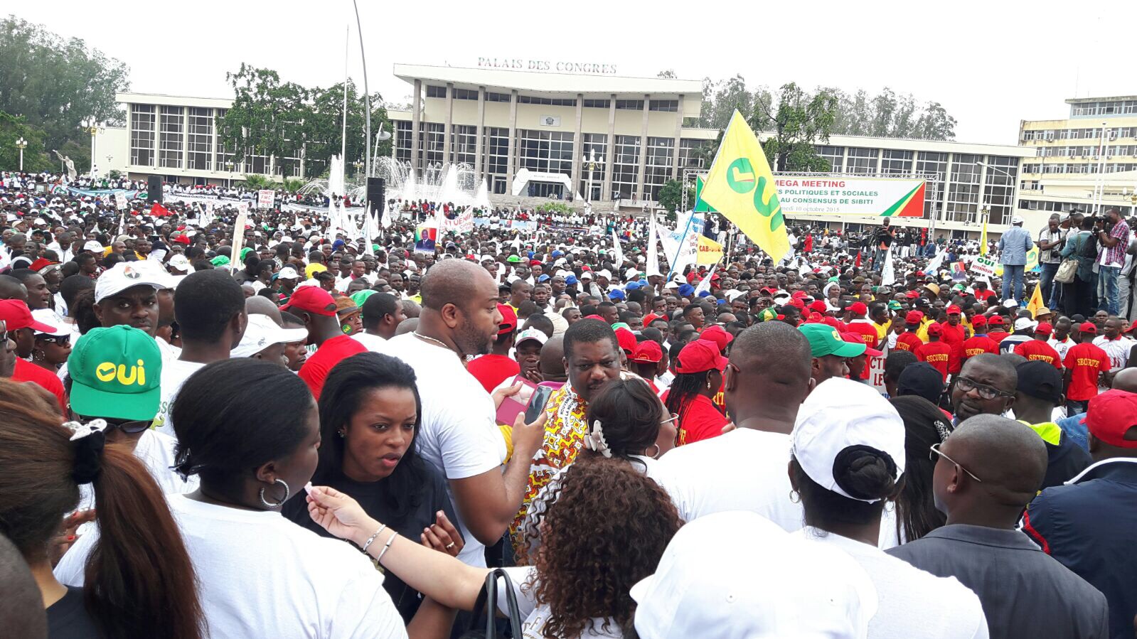 A rally in Brazzaville during the 2015 dispute over changing the constitution to let President Sassou Nguesso seek further terms. The change removed term and age limits and triggered protests that were met with deadly force.