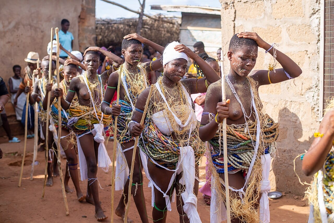 A Dipo ceremony in Ghana, which marks the transition to womanhood. The rite is public, which is what makes the new status socially recognised rather than merely felt.