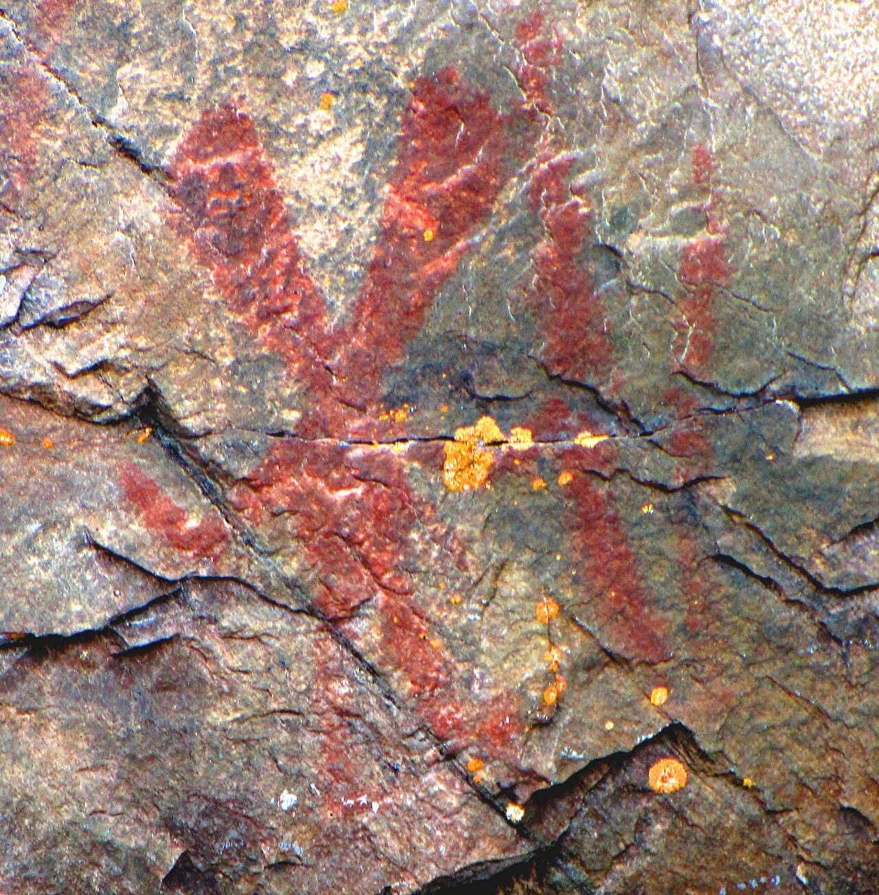 A pictograph on a rock face in Canada. Rock art in the Americas spans thousands of years and many distinct traditions.