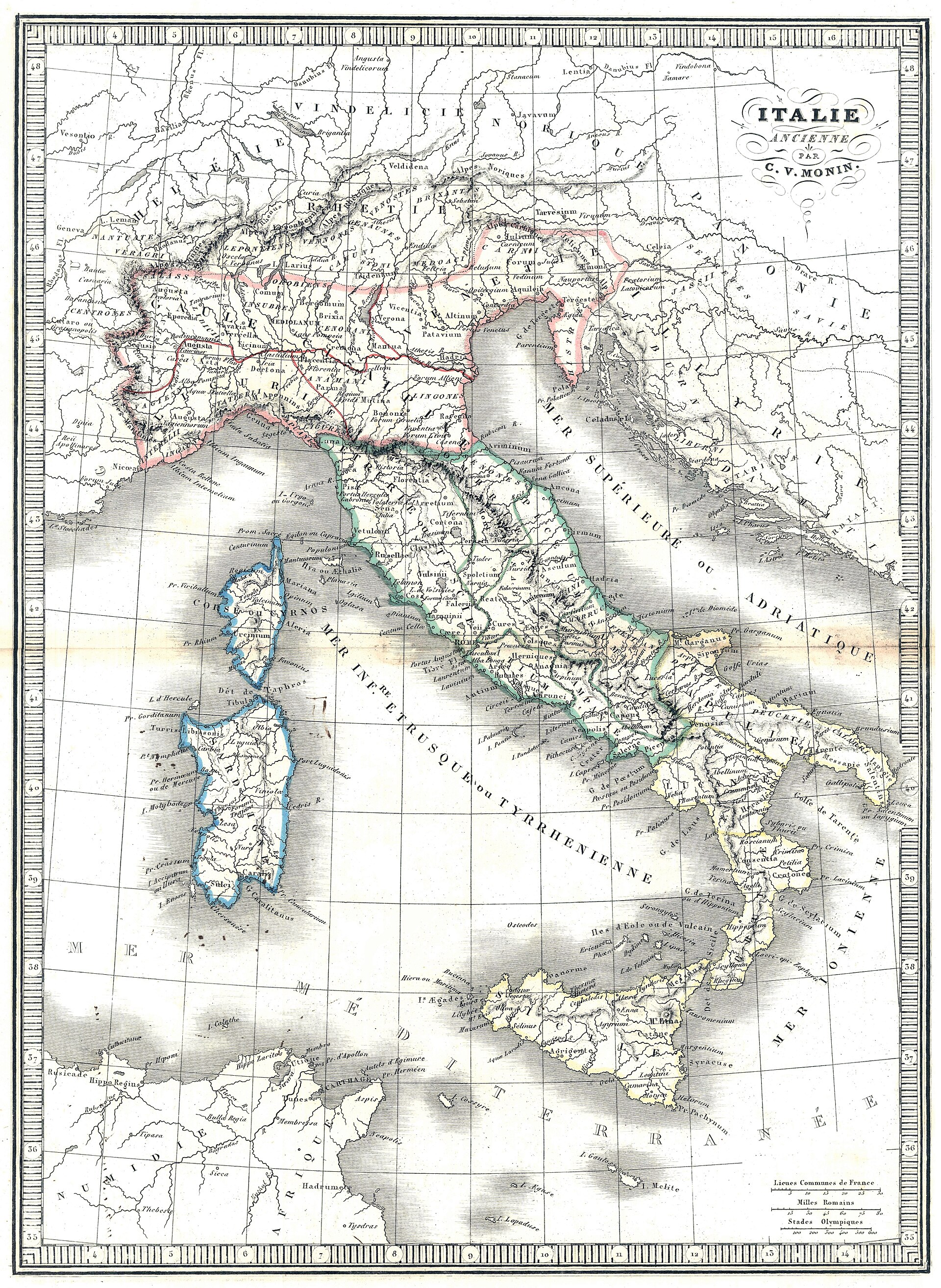 A historical map of ancient Italy, the heartland of Roman power.