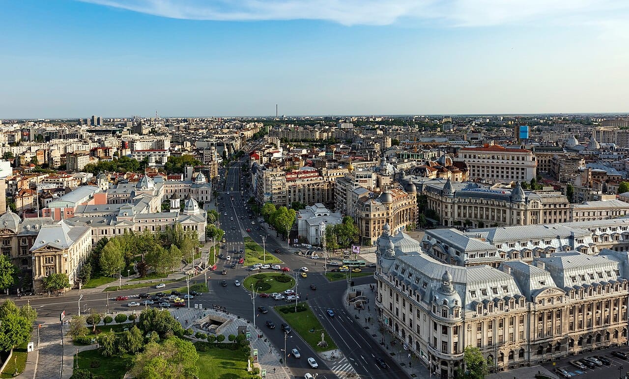 University Square in Bucharest, the capital and largest city of Romania. Once styled the Paris of the East for its elegant architecture, Bucharest is the political and economic heart of the nation and the stage of its modern struggles.