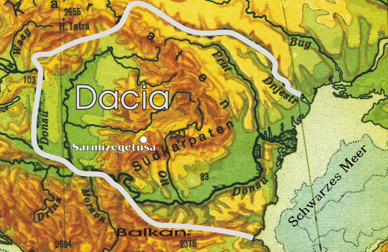 The kingdom of Dacia at its height, the ancient realm conquered by Rome to become the root of Romania. Credit: Presse03 at German Wikipedia (CC BY-SA 3.0).