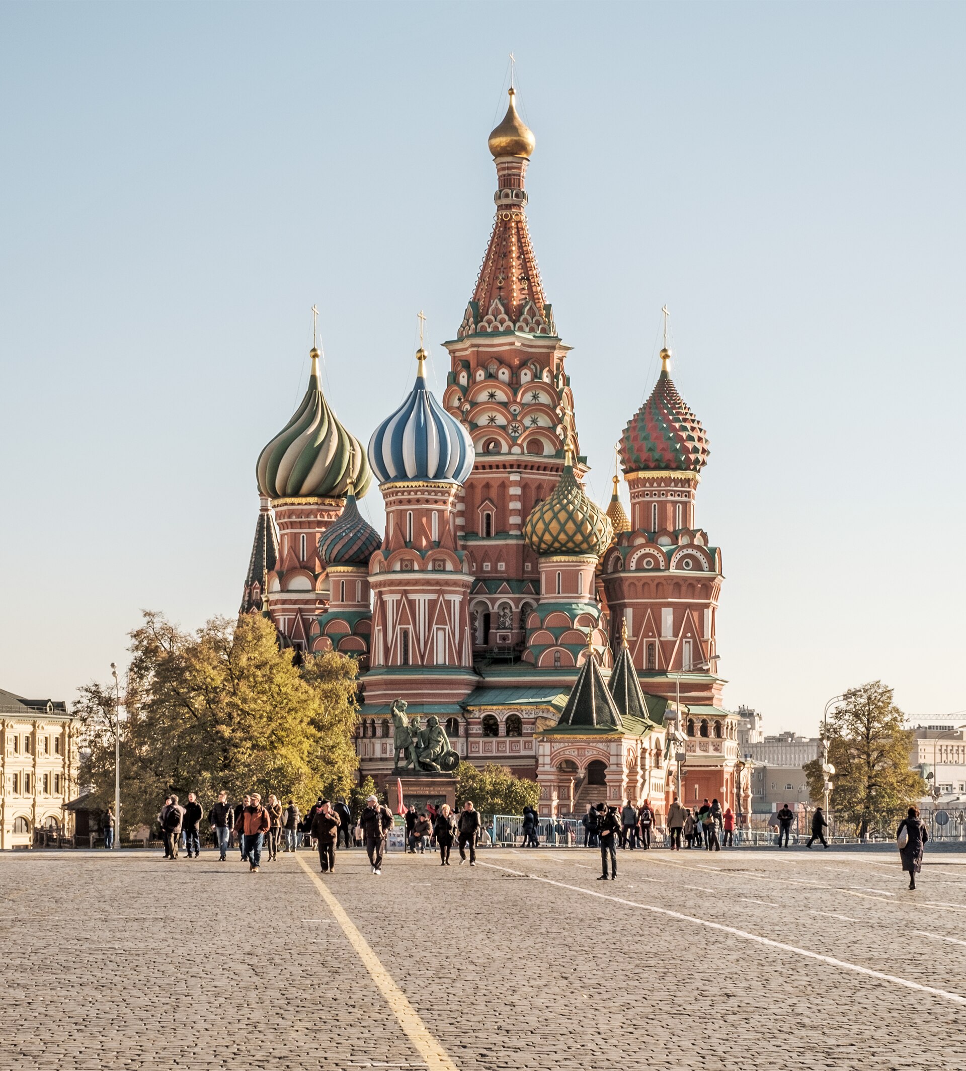 Saint Basil's Cathedral on Red Square, completed in 1561. Its swirling, coloured domes, raised on the order of Ivan the Terrible, are the most recognisable icon of Russian Orthodox architecture.