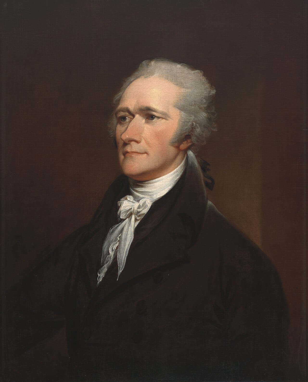 Alexander Hamilton, born on Nevis around 1755. A subscription raised by local merchants sent him to New York, where he became an author of the Federalist Papers and the first United States Treasury Secretary.