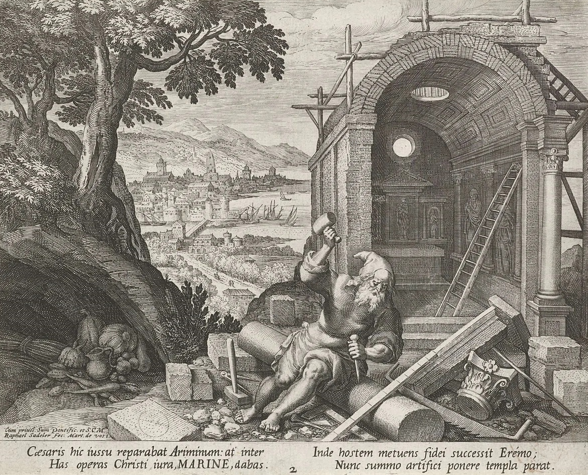 An image of Saint Marinus, the stonemason whose founding of a community on Monte Titano gave the republic its name. Credit: Raphaël Sadeler (I) (1560-1632) (Public domain).