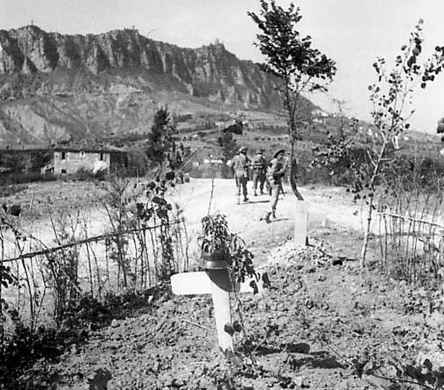 British troops on Monte Titano during the brief 1944 battle that reached San Marino in the Second World War. The neutral republic sheltered tens of thousands of refugees, a vast number for so tiny a state.