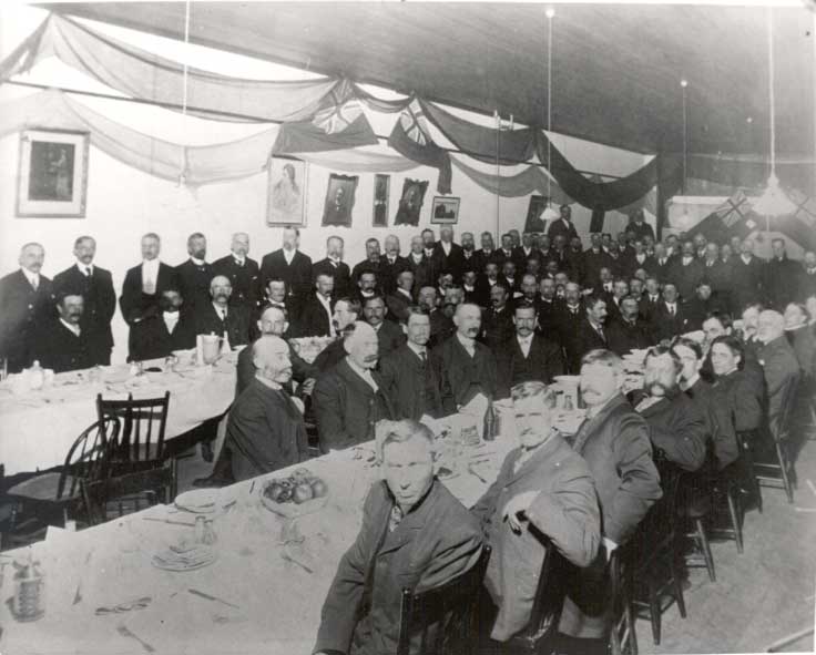 A banquet in 1905 celebrating the creation of the new province of Saskatchewan. The wheat boom had filled the prairie with farms and towns so quickly that a new province was carved out to govern them.
