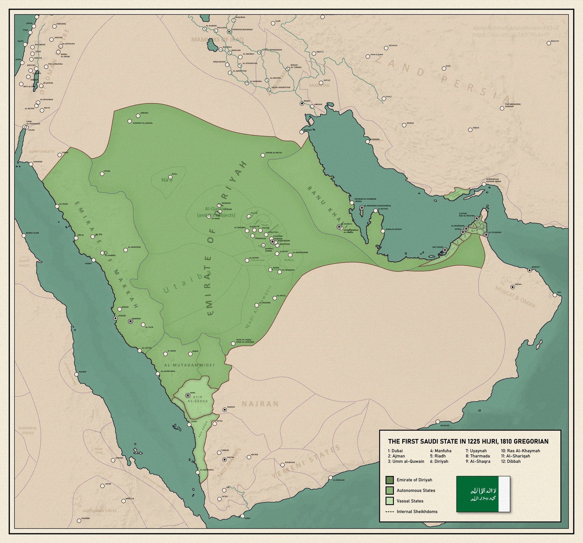 The expansion of the first Saudi state in 1810, an early union of Arabian tribes that foreshadowed the modern kingdom.