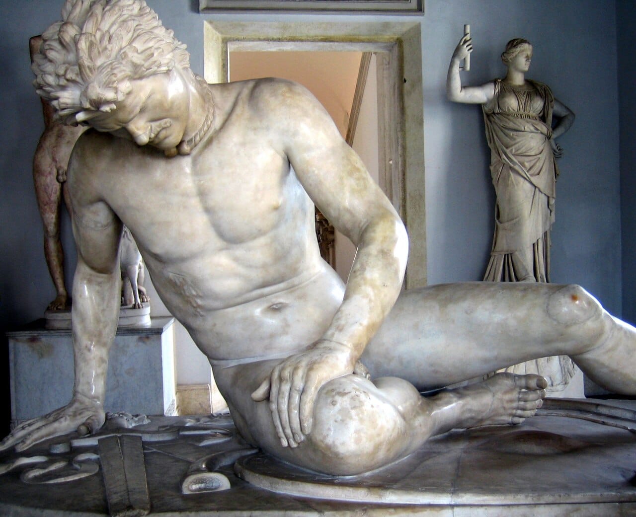 The Dying Gaul, a Roman marble copy of a Hellenistic bronze. Copies in stone required supports that the bronze original did not, which is how such copies are frequently identified.