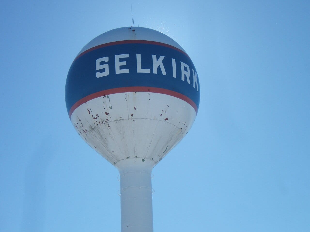 The Selkirk water tower. The structure is among the most visible landmarks on the approach to the city.