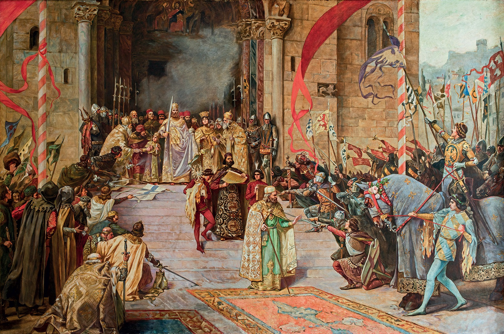 The coronation of Tsar Stefan Dusan, painted by Paja Jovanovic. Under Dusan in the fourteenth century, the medieval Serbian state reached its height as an empire spanning much of the Balkans.