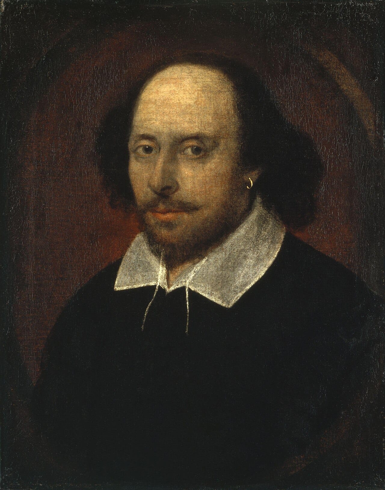 The Droeshout engraving of Shakespeare, published in the First Folio of 1623 and vouched for by Ben Jonson's accompanying poem, which addresses the author as the Swan of Avon.