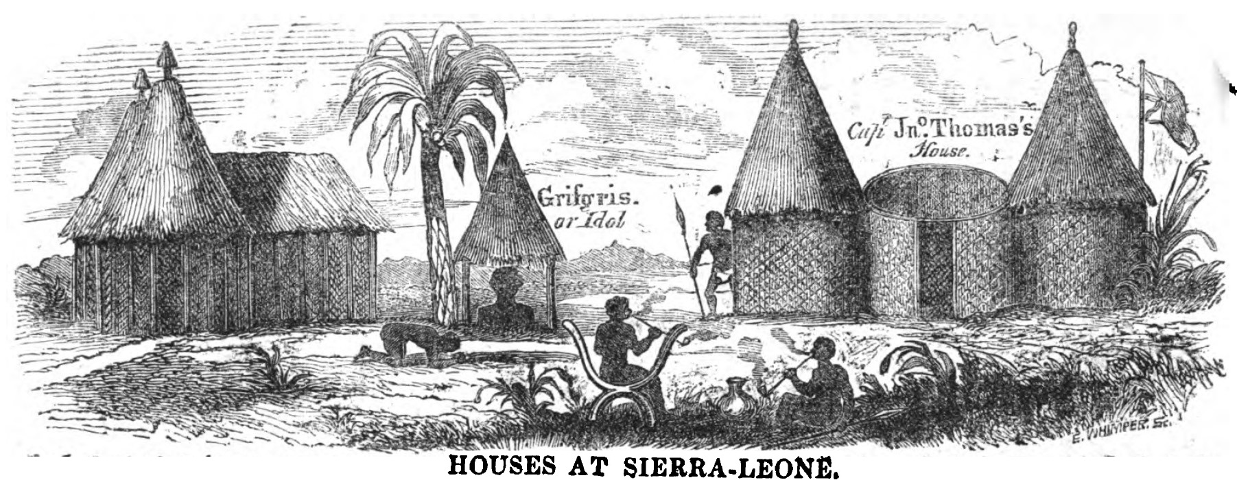 Houses at Freetown in 1853. The settlement founded for freed and rescued slaves grew into a distinctive society, the Krio, whose descendants blended arrivals from across the Black Atlantic into a new people and culture.