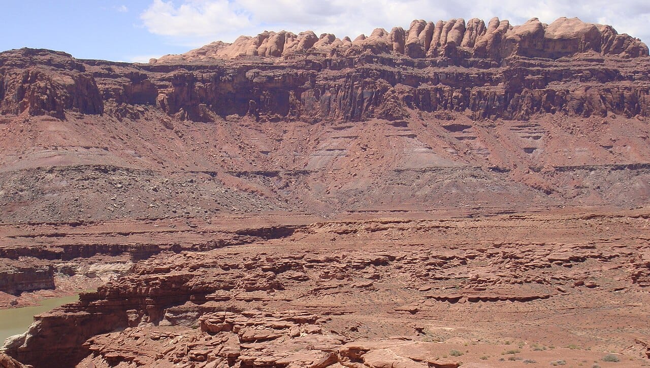Exposed sedimentary strata. The fraction of any given period's surface preserved and exposed for examination is very small, and it shrinks with age.