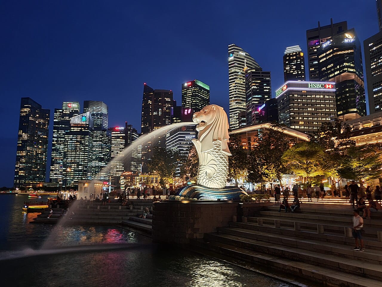 The Singapore skyline. Around six million people live on the island at one of the highest population densities on Earth, the great majority in public housing built by the state and owned on long leases by the families who live in it.