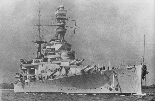 HMS Repulse, sunk with HMS Prince of Wales by Japanese aircraft off Malaya in December 1941. The loss of both capital ships within a few days ended the belief that Singapore could be shielded by sea power alone.