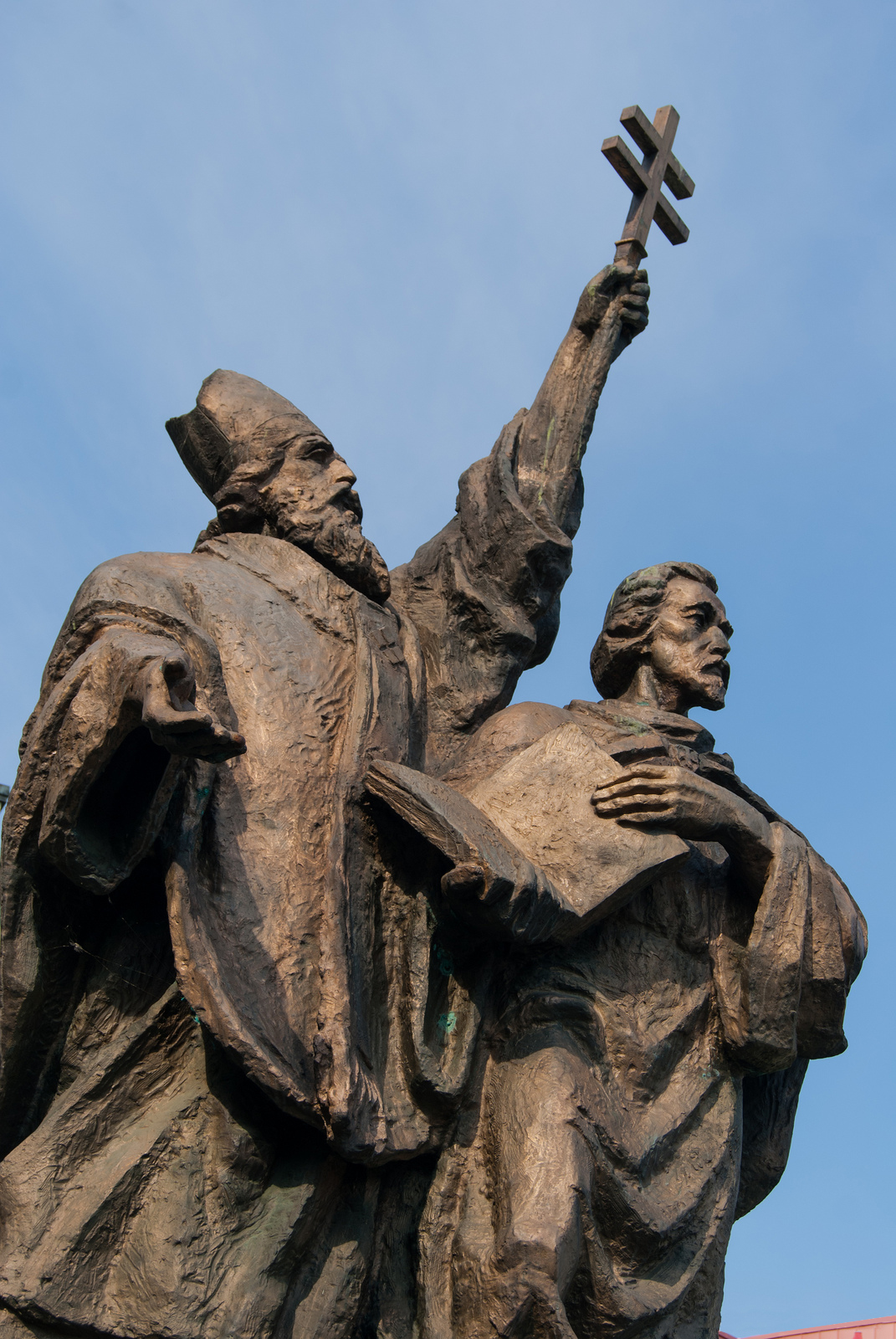 A statue of Saints Cyril and Methodius, who brought Christianity and a written script to the Slavs of the region. Credit: Guillaume Speurt (CC BY-SA 2.0).