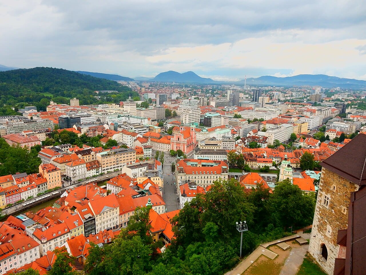 The old town of Ljubljana, the capital of Slovenia, along the river beneath its hilltop castle. A compact, green, and lively city, dotted with the works of the architect Joze Plecnik, it is the charming heart of the small alpine nation.