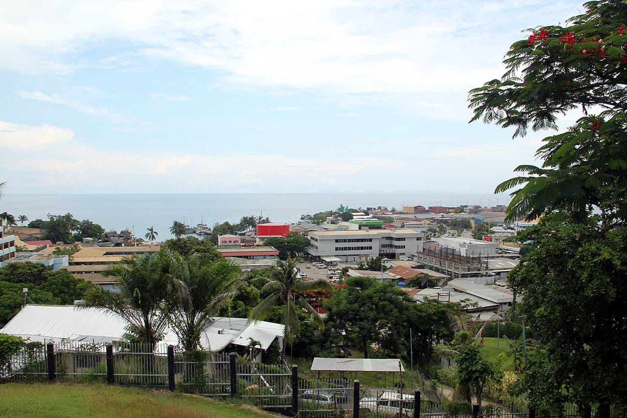 Honiara, the capital of Solomon Islands, on the north coast of Guadalcanal. The small city is the country's centre of government and trade, though most Solomon Islanders still live in rural villages across the archipelago.