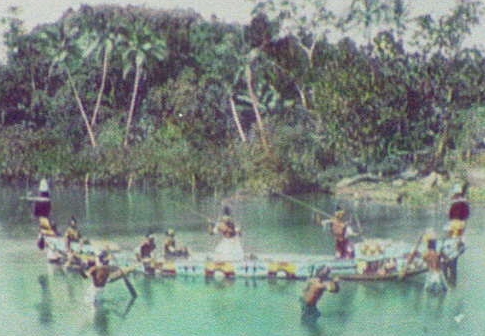 Armed Solomon Island warriors in a canoe, from the era before and during early colonial contact. Credit: William Henry Jackson (Public domain).